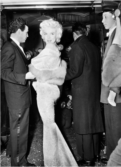 Marilyn Monroe at the Astor Theatre for the benefit premiere of “East of Eden.” Marilyn served as an usherette. The proceeds went to the Actors’ Studio. Date- March 9th 195