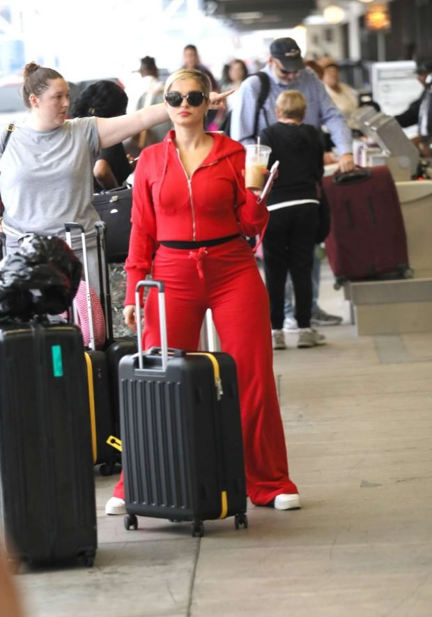 Bebe Rexha in Red: Arrives at LAX International Airport-03