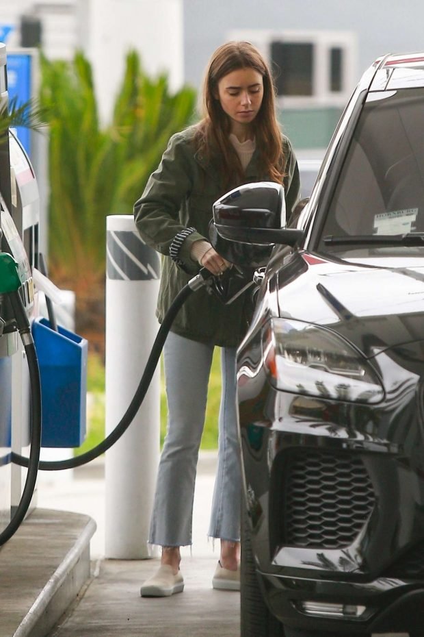Lily Collins at a gas station in West Hollywood