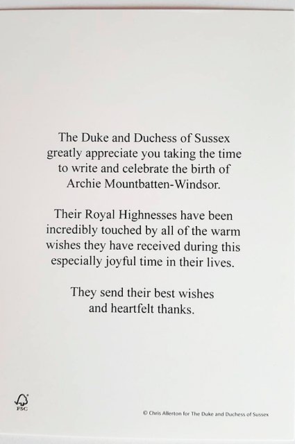 Благодарственная открытка от Меган Маркл и принца Гарри