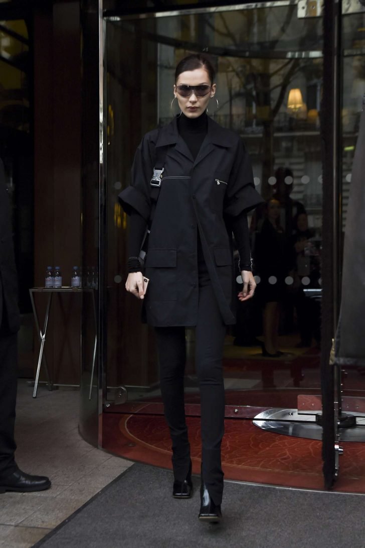 Bella Hadid in Black - Leaves her hotel in Paris