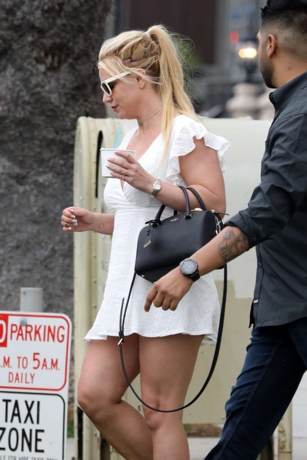 Britney Spears in White Mini Dress -05