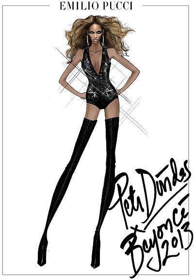 Эскизы костюмов дизайнера марки Emilio Pucci Питера Дундаса для мирового турне Бейонсе