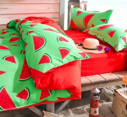 Kawaii watermelon students printed bed sheet 4 pieces.