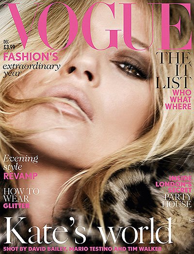 Кейт Мосс на обложке британского Vogue, декабрь 2014 года