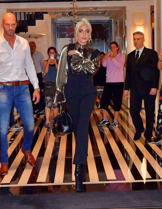 Lady Gaga â Wear Gold Blouse paired with Trousers as she Steps out in New York City-05