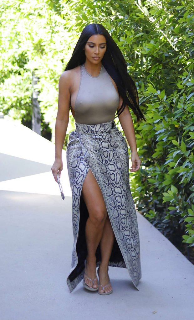 Kim Kardashian in a Snake Skin Skirt-02