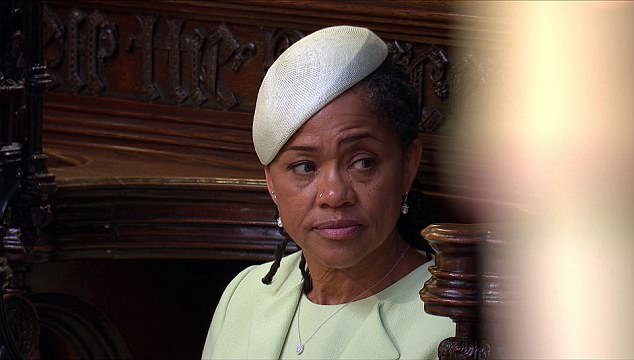 Meghan's mother, Doria Ragland, looked a little emotional as she listened to the address