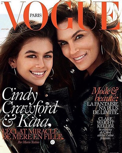 Кайя Гербер и Синди Кроуфорд на обложке французского Vogue