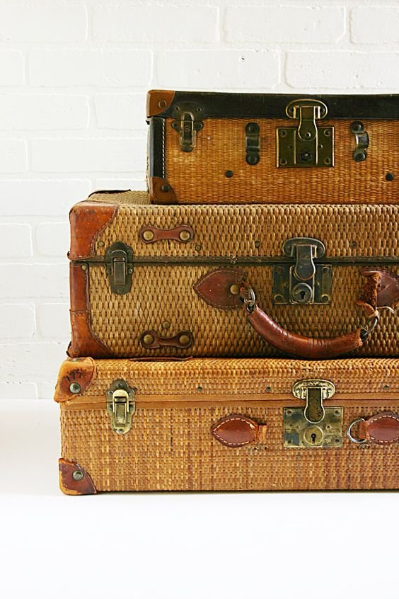 vintage straw suitcases: 
