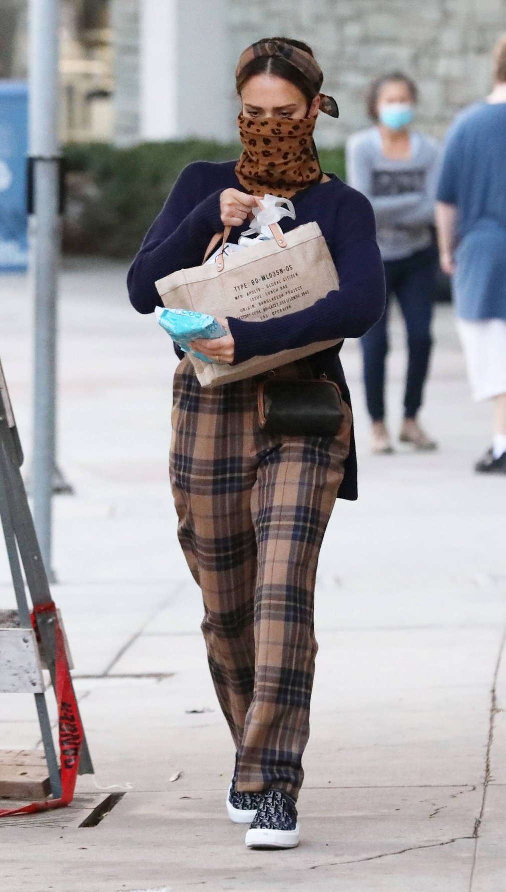 Jessica Alba - Wearing Burberry plaid type pants in Los Angeles