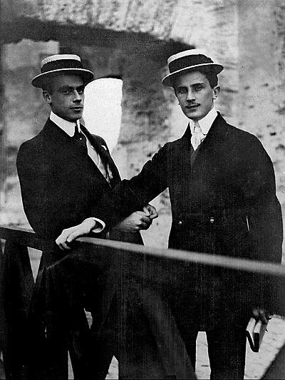Felix Youssoupoff as Count Soumarokoff-Elston and his elder brother Prince Nicholas Youssoupoff somewhere abroad.Nicholas was killed in a duel in 1908.NB. Felix with moustache.