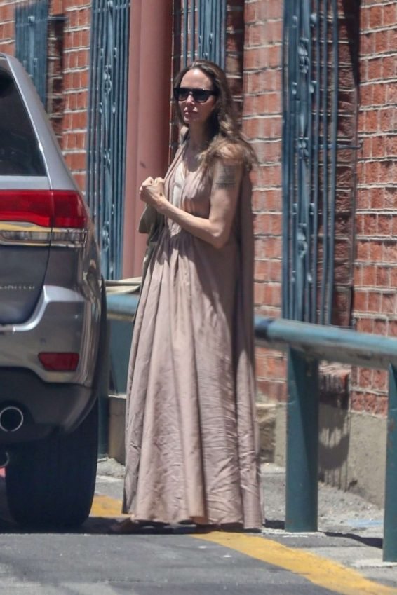 Angelina Jolie in Long Dress - Out in Beverly Hills