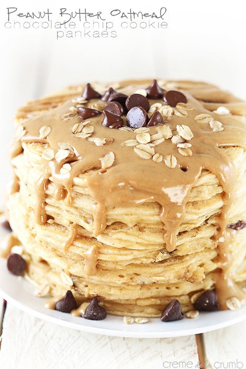 Peanut Butter Oatmeal Chocolate Chip Pancakes