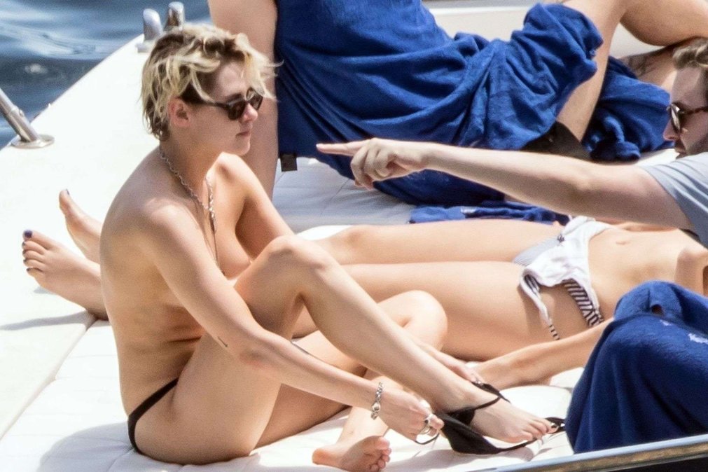 Kristen Stewart in Bikini on a Yacht on the Amalfi Coast, Italy