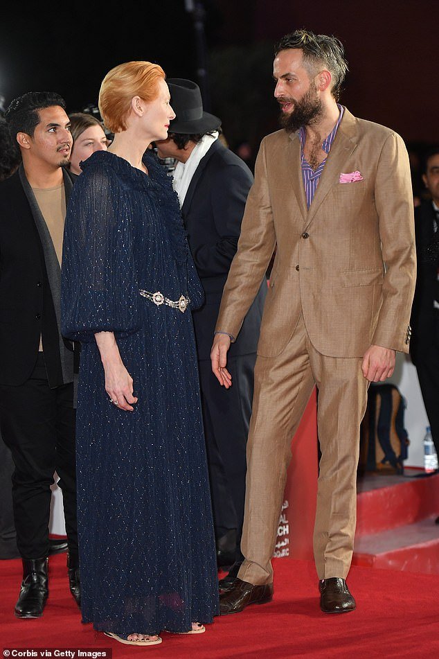 Tilda Swinton, 59, oozes sophistication in a beaded gown with her partner Sandro  Kopp, 41 | Daily Mail Online