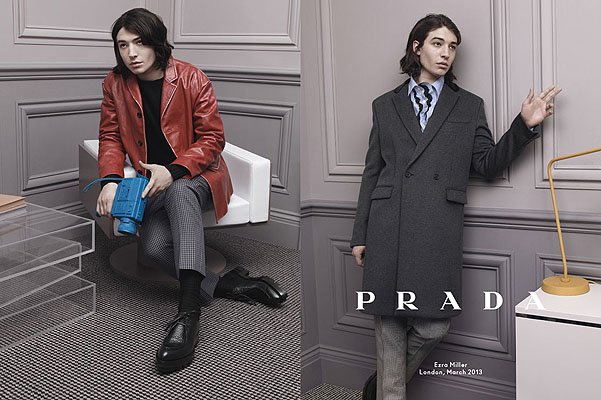 Эзра Миллер в рекламной кампании Prada