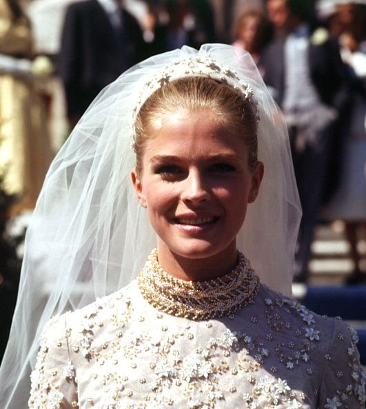 Candice Bergen in a bridal gown while filming in Italy, 1968