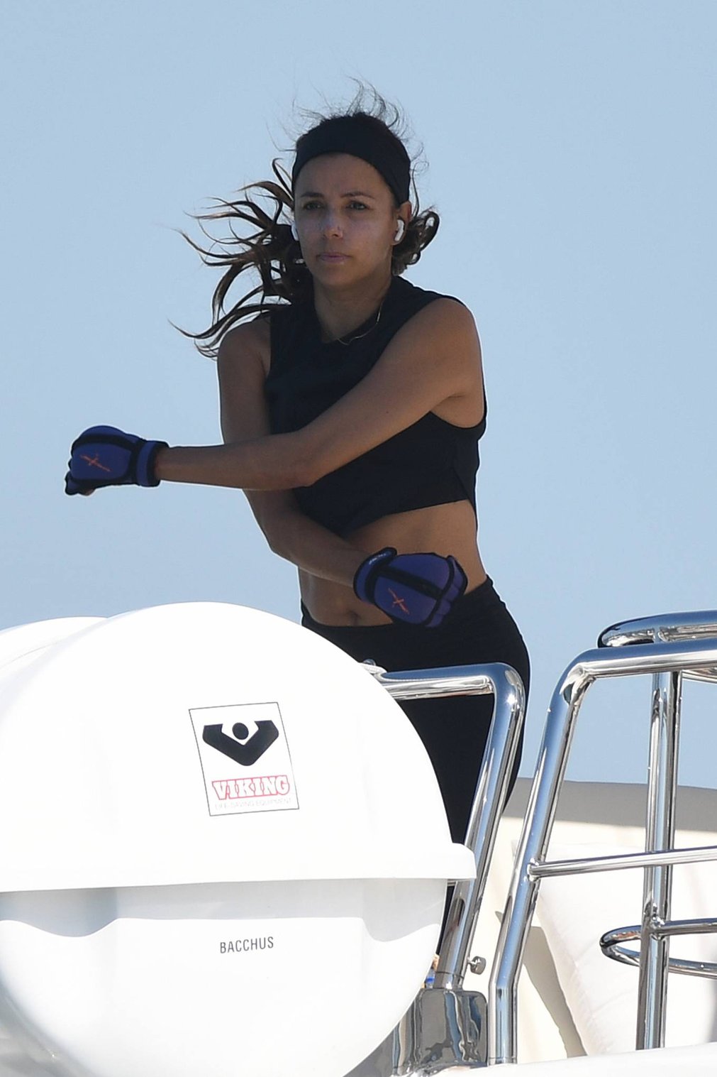Eva Longoria 2021 : Eva Longoria – Jumping workout on a trampoline on a yacht in Miami-16