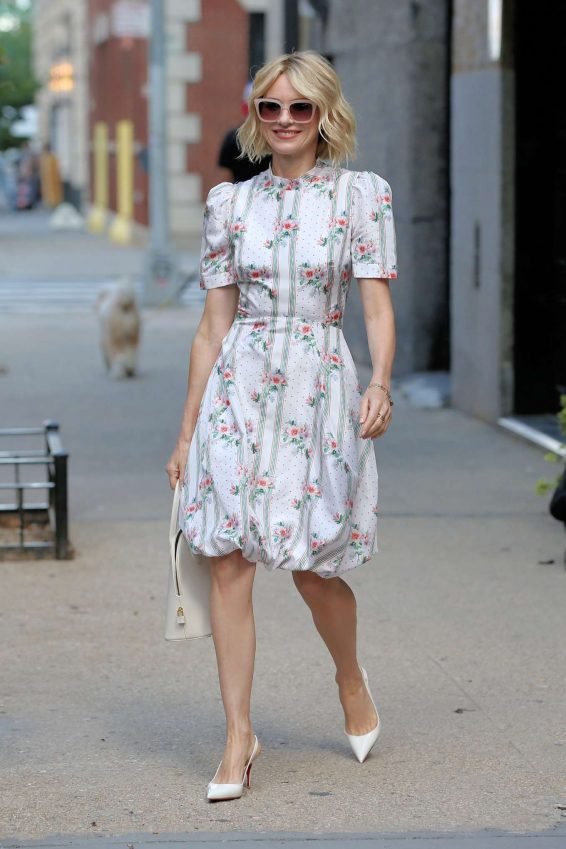 Naomi Watts in Floral Summer Dress - Leaves her apartment in New York