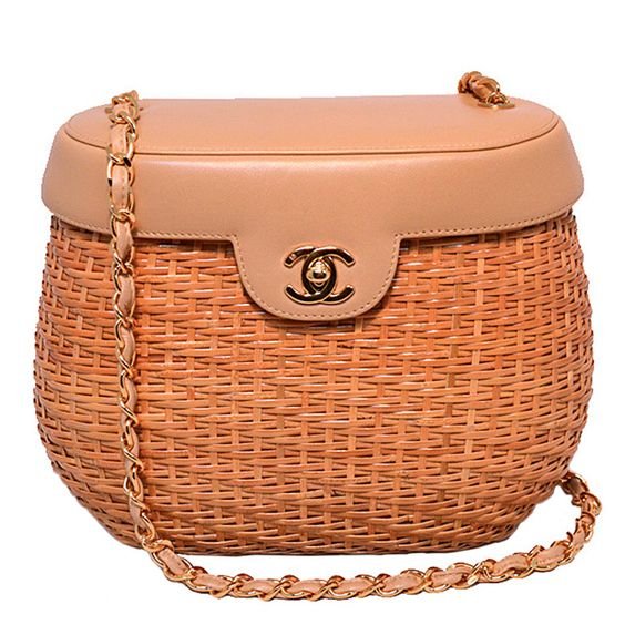 Chanel Tan Leather and Wicker Basket Shoulder Bag | From a collection of rare vintage shoulder bags at https://www.1stdibs.com/fashion/handbags-purses-bags/shoulder-bags/: 
