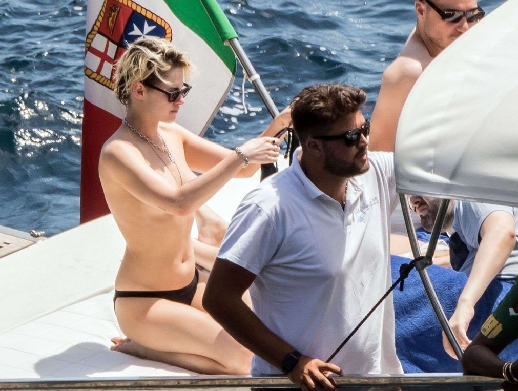 Kristen Stewart in Bikini on a Yacht on the Amalfi Coast, Italy