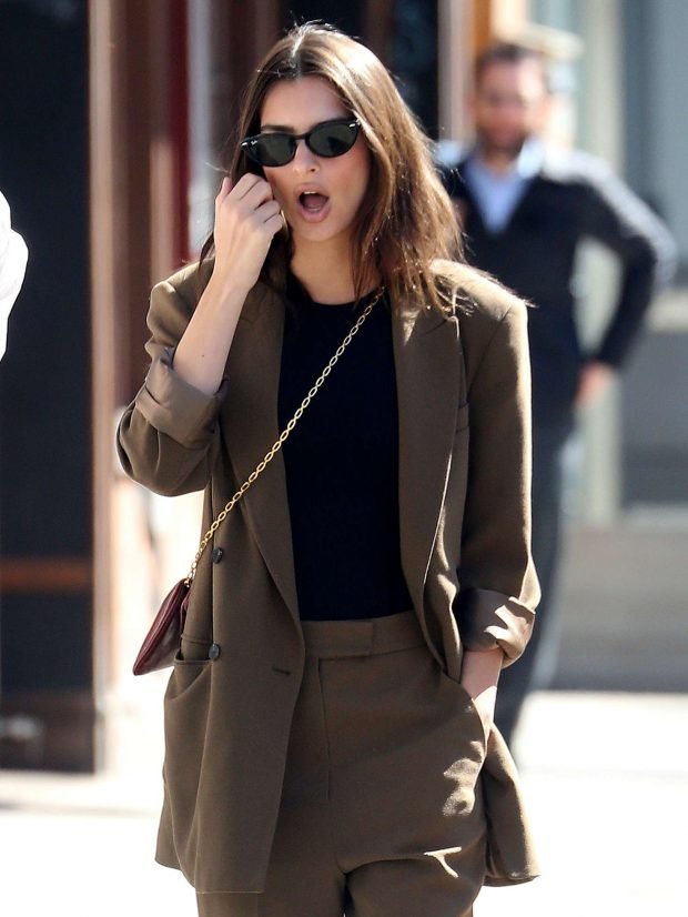 Emily Ratajkowski in Brown Suit -23