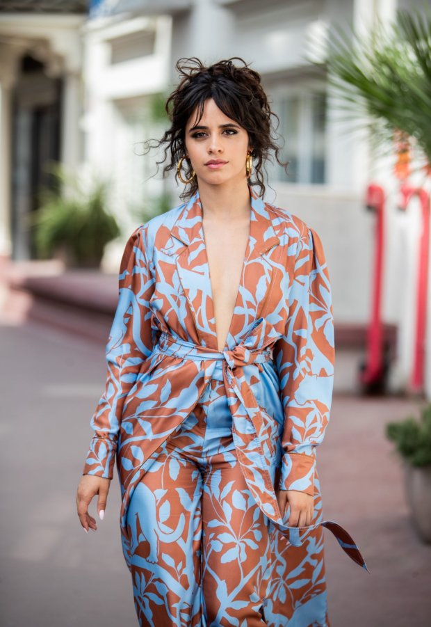 Camila Cabello - Wearing pants and belted coat Johanna Ortiz in Cannes