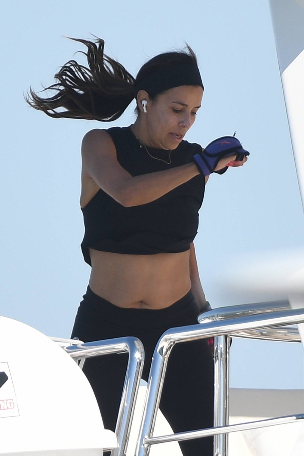 Eva Longoria 2021 : Eva Longoria – Jumping workout on a trampoline on a yacht in Miami-14