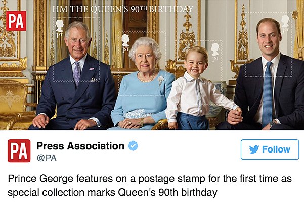 Принц Чарльз, королева Елизавета II, принц Джордж и принц Уильям на официальном семейном портрете