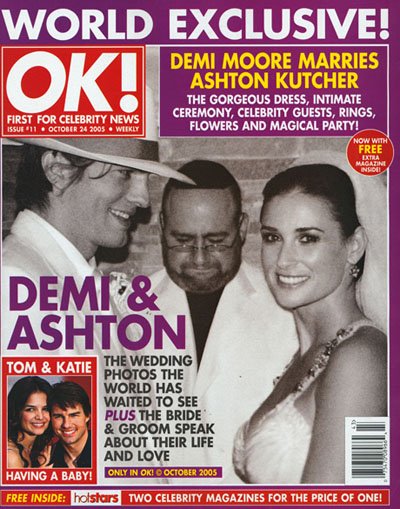 Обложка журнала ОК! с Деми Мур и Эштоном Катчером