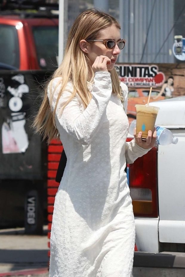 Emma Roberts in White Long Dress -05