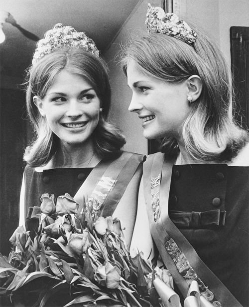 17-year-old Candice Bergen smiles at her reflection after being named Miss University of Pennsylvania ~ November 1963