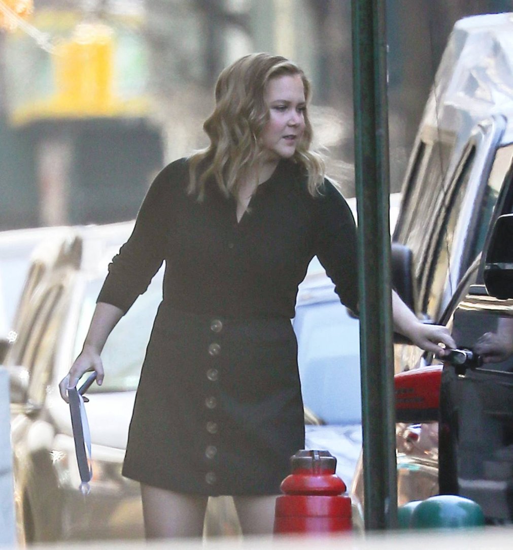 Amy Schumer 2021 : Amy Schumer – In short black button-down dress on her way to an NY Pops Up event in Manhattan-03