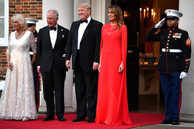 Герцогиня Корнуольская Камилла, принц Чарльз, Дональд и Мелания Трамп