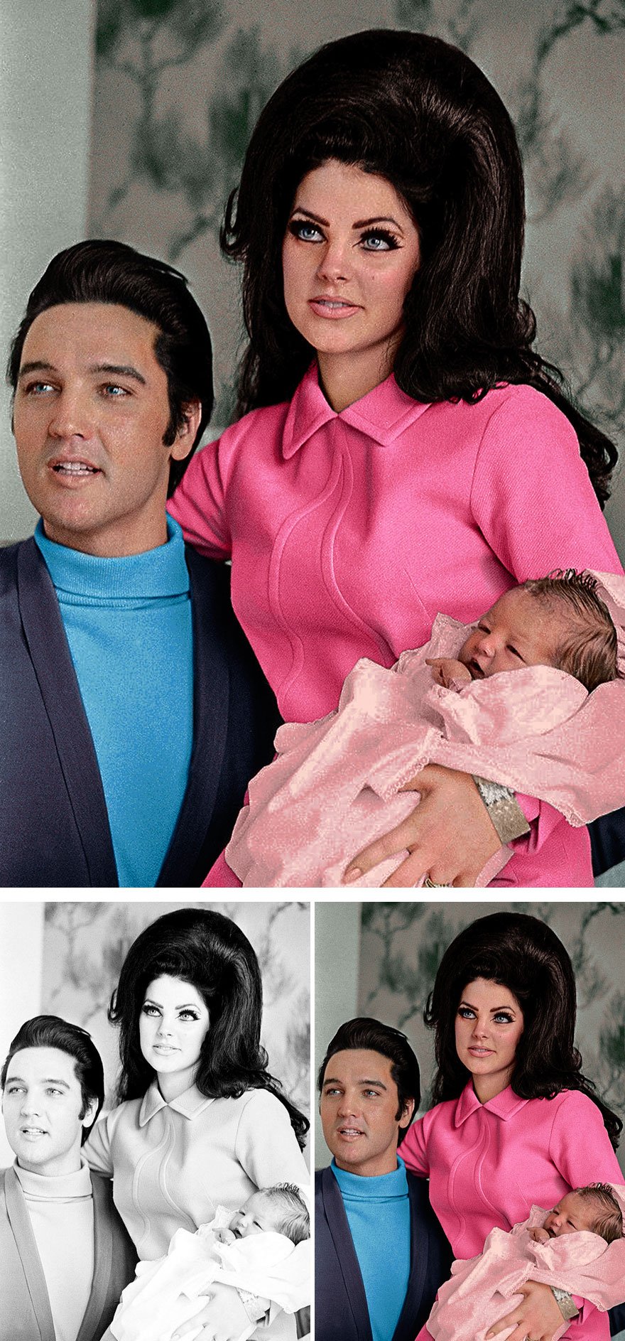 Элвис Пресли с женой Присциллой и дочерью Лизой Марией.
