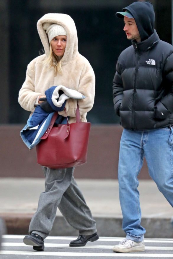 Sienna Miller 2019 : Sienna Miller – Wears a hooded fur coat out in NYC-07