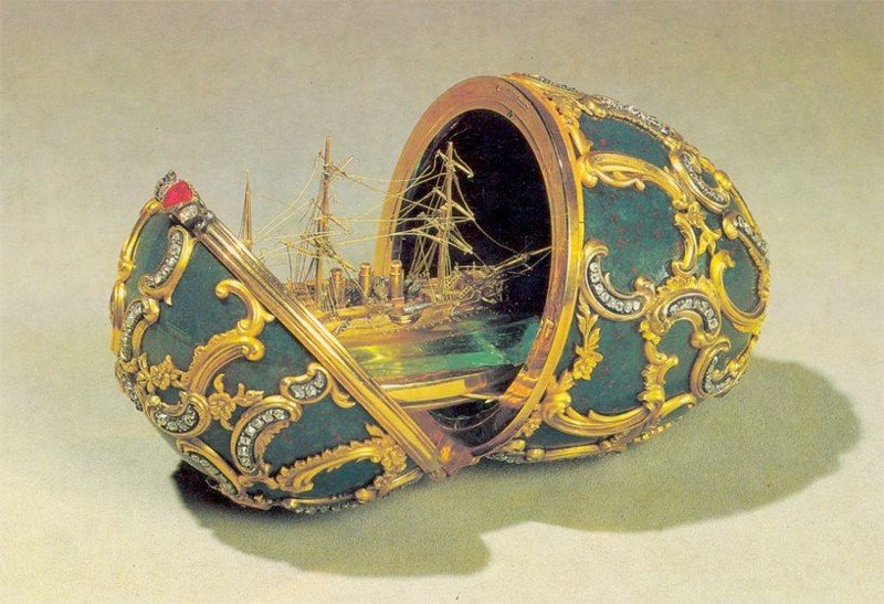 №7 Яйцо с моделью крейсера «Память Азова» 1891 г. богатство, фаберже, ювелирное искусство, яйца пасхальные