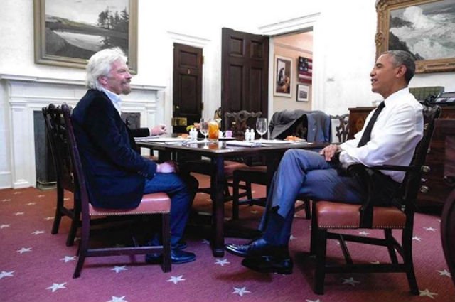 Ричард Брэнсон и Барак Обама на встрече в Белом доме