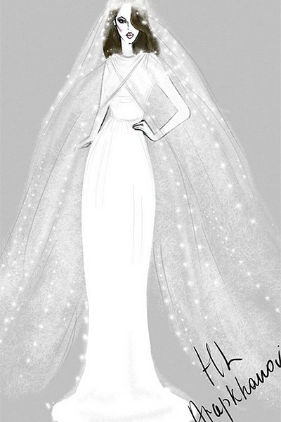 Сати Казанова показала эскиз своего свадебного платья