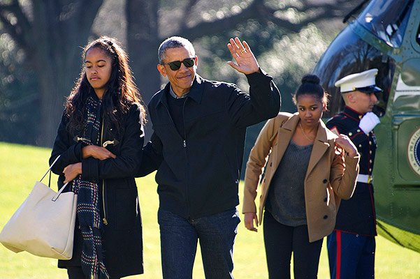 Барак Обама с дочерьми Малией Энн и Сашей