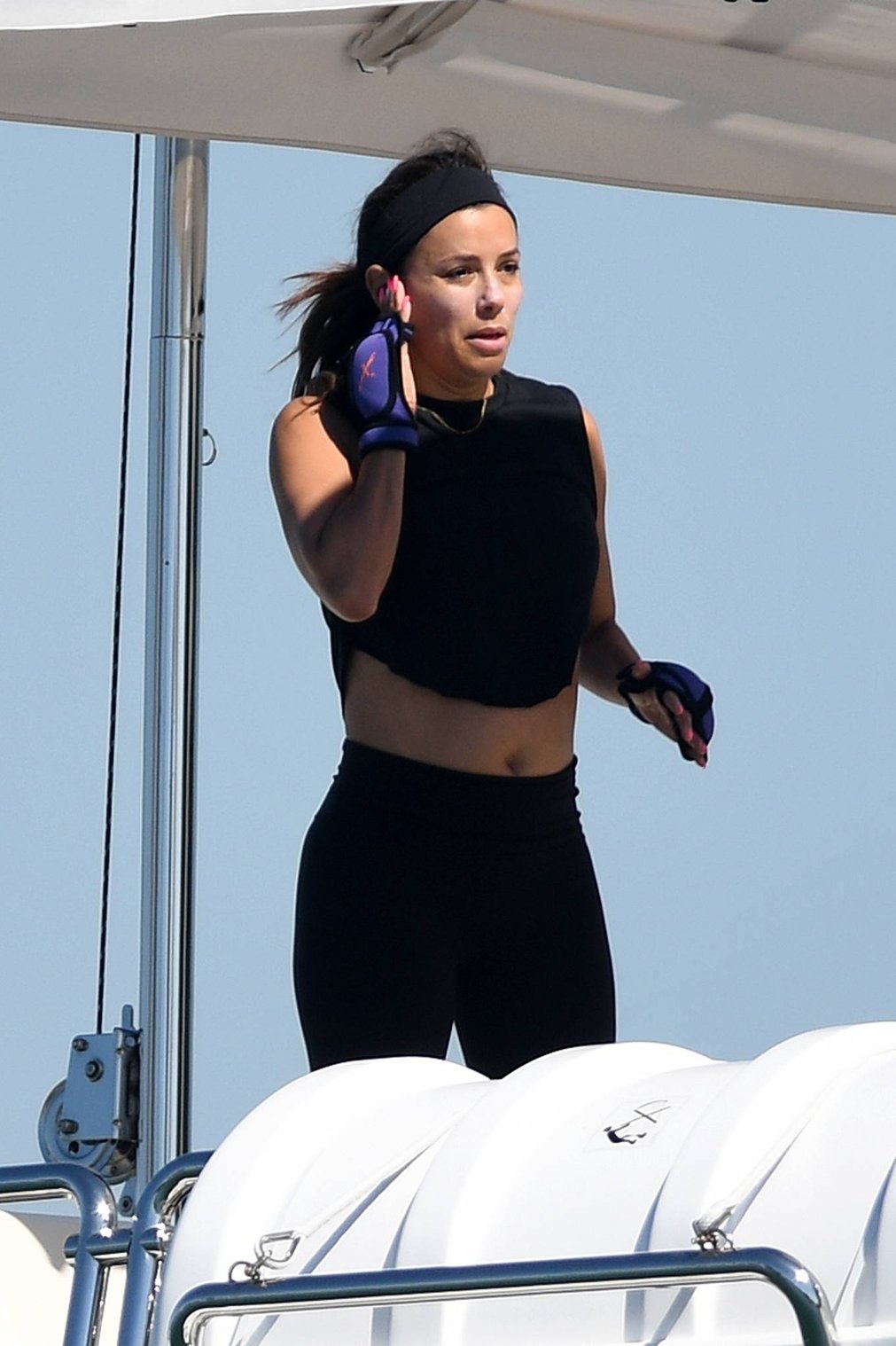 Eva Longoria 2021 : Eva Longoria – Jumping workout on a trampoline on a yacht in Miami-07