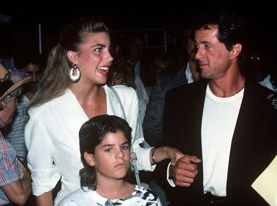 January 01, 1988  Sylvester Stallone and son Sage Stallone along with Jennifer Flavin in Los Angeles, California, in 1988.
