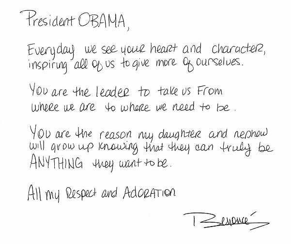 Письмо Бейонсе Бараку Обаме