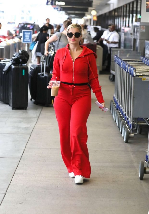 Bebe Rexha in Red: Arrives at LAX International Airport-07