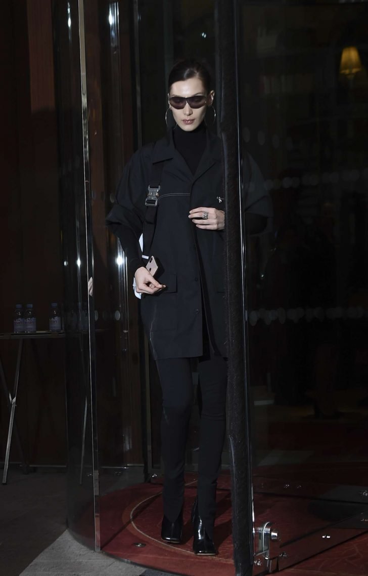 Bella Hadid in Black: Leaves her hotel in Paris -01