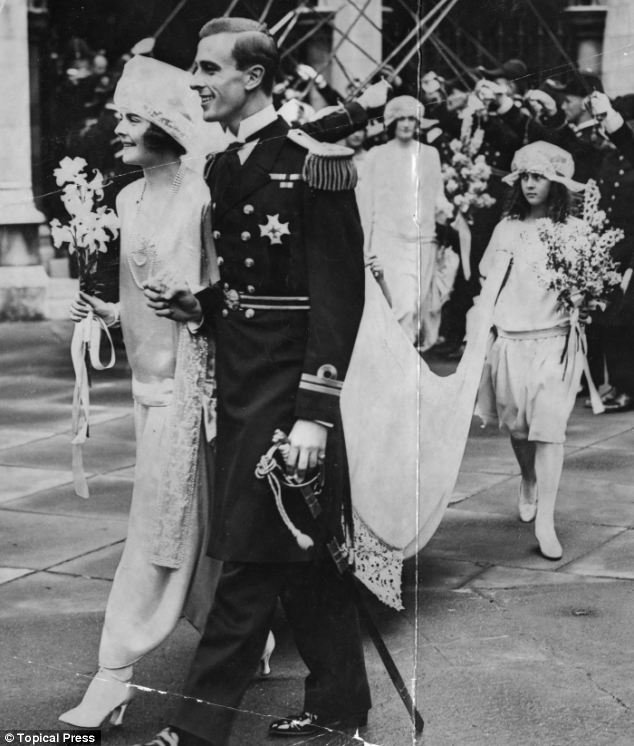 Pictured on their wedding day in 1922, Edwin 'became increasinly reliant on admirers for entertainment' when Lord Mountbatten was away on naval duties
