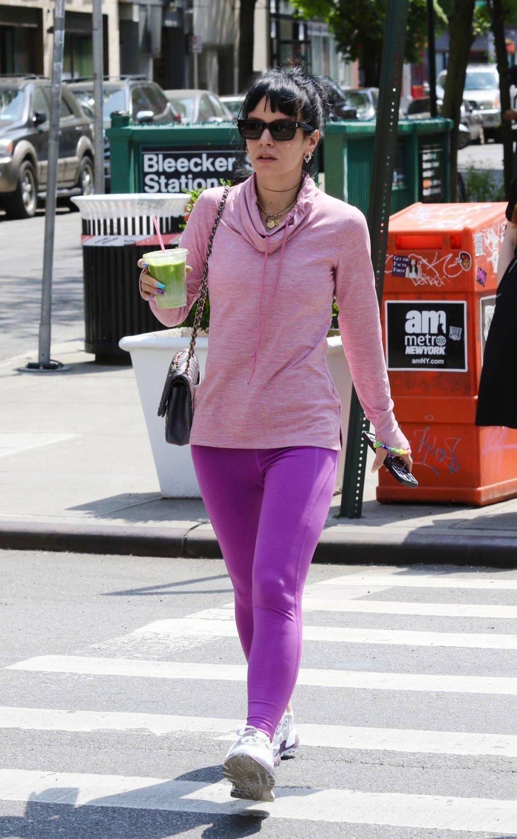 Lily Allen 2021 : Lily Allen – In a purple leggings out in Manhattan’s Soho area-06