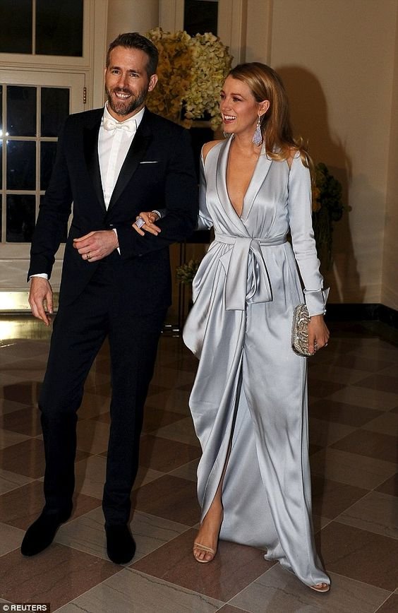Pomp: Ryan Reynolds and his stunning wife Blake Lively were glowing with pride as they made their grand entrance to a state dinner at the White House, which hosted Canadian Prime Minister Justin Trudeau, on March 10, 2016