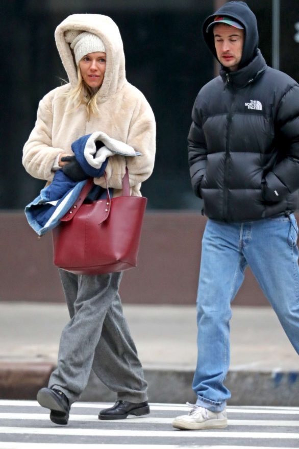 Sienna Miller 2019 : Sienna Miller – Wears a hooded fur coat out in NYC-02